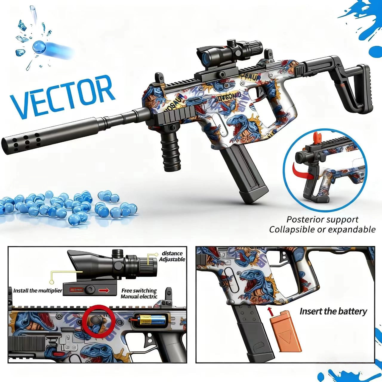 VECTOR Gel Water Ball Blaster，for Outdoor Activities Game Party.2MODE:Hand Movement And Electric Full Auto