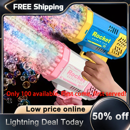 2PCS Bubble Gun And 1 Bubble Water Children Rocket Launcher Handheld Portable Electric Automatic Bubble Gun LED Light For Boys And Girls, The Perfect Outdoor Party Toy For Kids, Children Gift