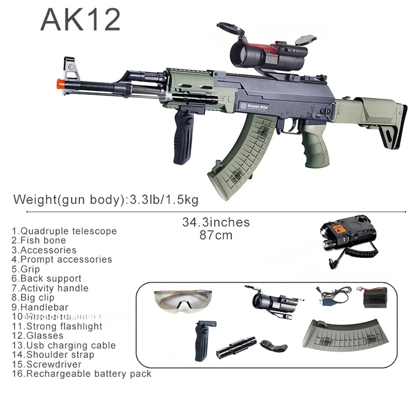 Golden AK Gel Water Ball Blaster，for Outdoor Activities Game Party. Electric Full Auto 18+