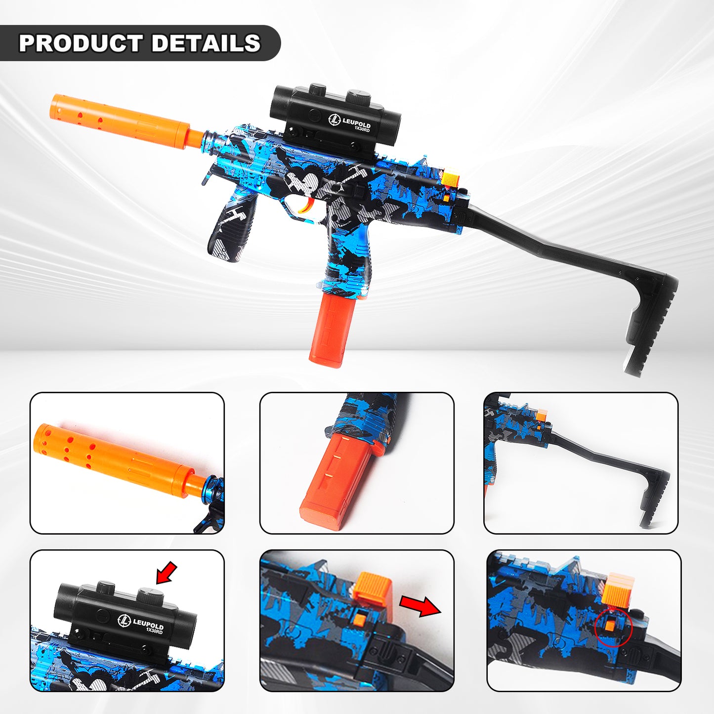 MP9 Gel Water Ball Blaster，for Outdoor Activities Game Party.2MODE:Hand Movement And Electric Full Auto