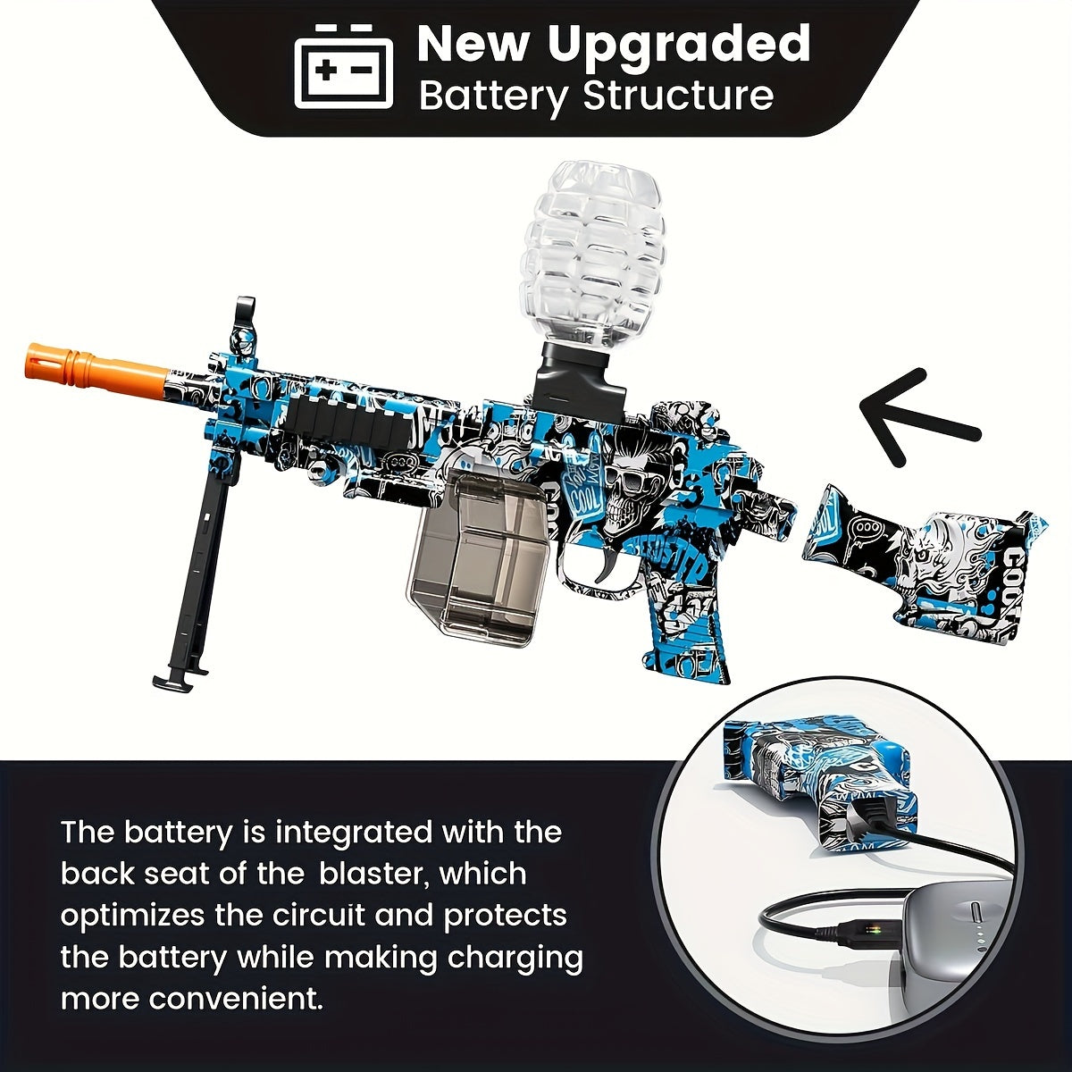 Mini M249  Gel Water Ball Blaster，for Outdoor Activities Game Party.2MODE:Hand Movement And Electric Full Auto