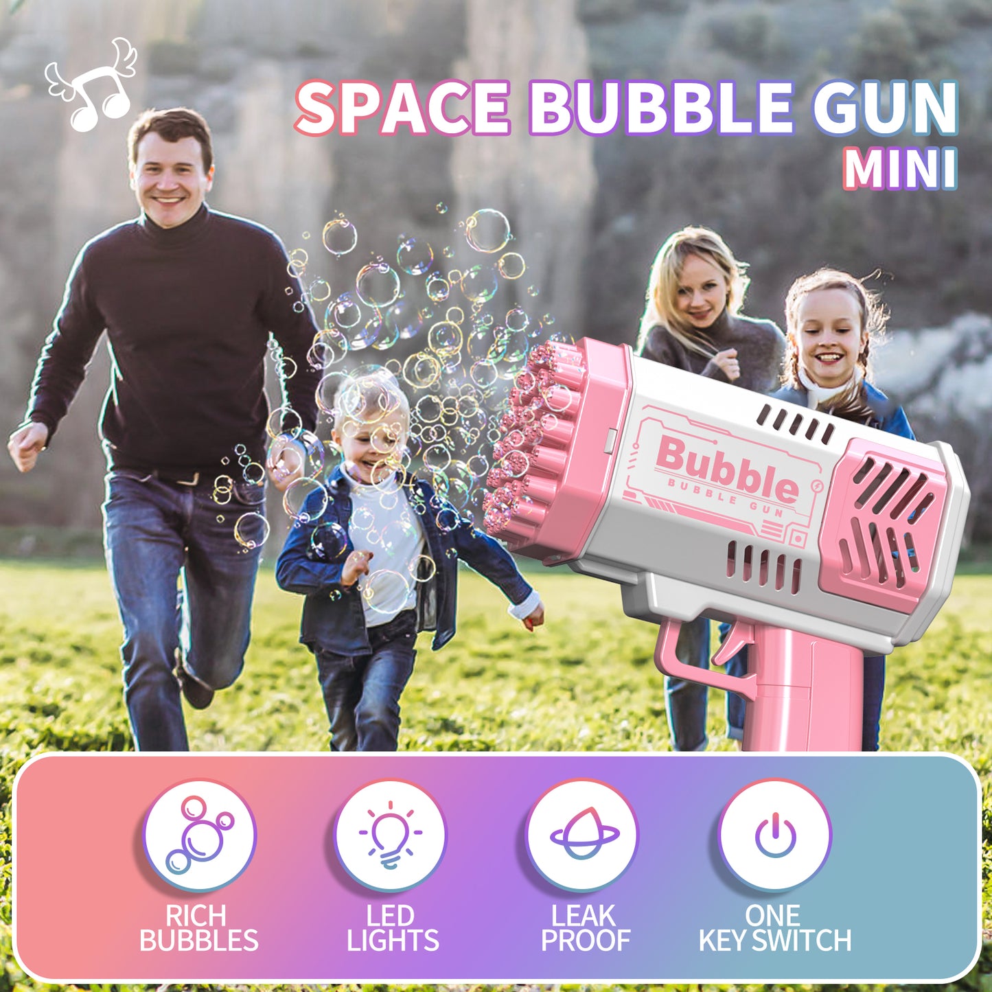 2PCS Bubble Gun And 1 Bubble Water Children Rocket Launcher Handheld Portable Electric Automatic Bubble Gun LED Light For Boys And Girls, The Perfect Outdoor Party Toy For Kids, Children Gift