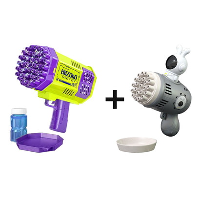 2PCS Bubble Gun And 1 Bubble Water Children Rocket Launcher Handheld Portable Electric Automatic Bubble Gun LED Light For Boys And Girls, The Perfect Outdoor Party Toy For Kids, Children Gift